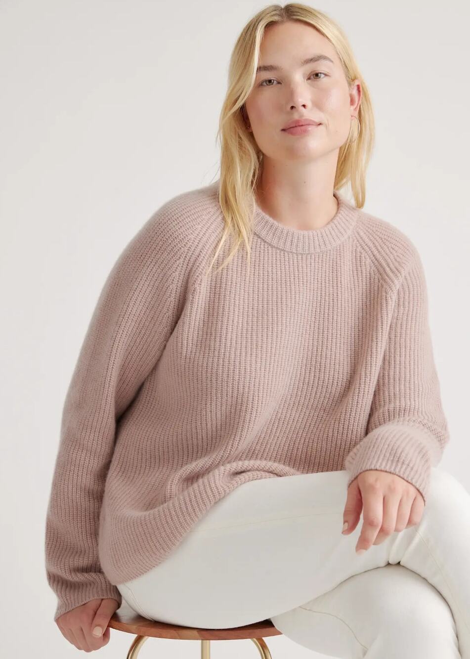 Quince Mongolian Cashmere Fisherman Sweater mink pink
